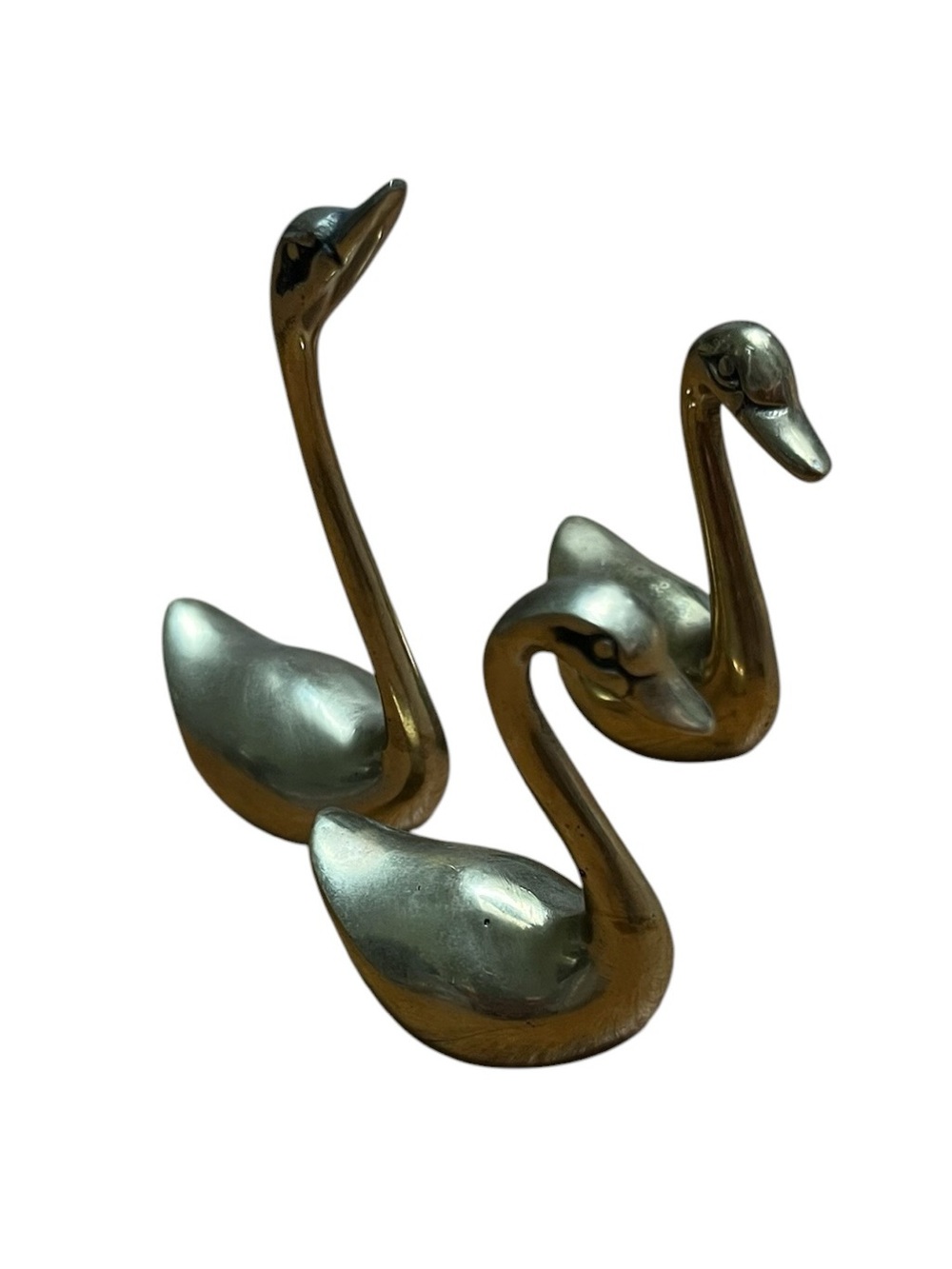 Set Of three Large  Century Modern Hollywood Regency Brass Swans